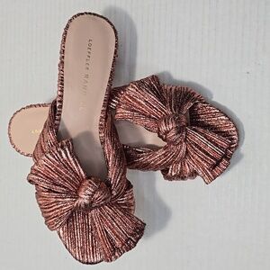 Loeffler Randall Penny Sandals  Bow Detail Metallic Rose Pink